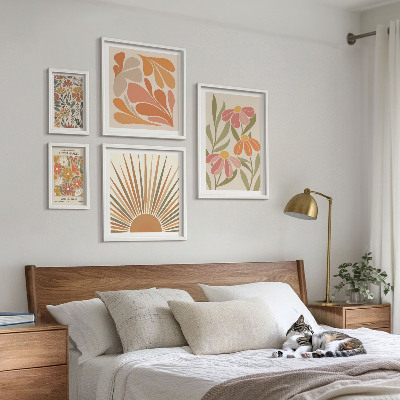 Framed photo set Boho style geometric flowers