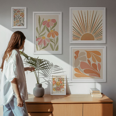 Framed photo set Boho style geometric flowers
