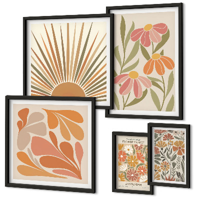 Framed photo set Boho style geometric flowers