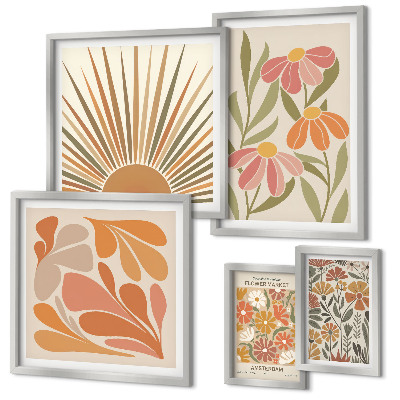 Framed photo set Boho style geometric flowers