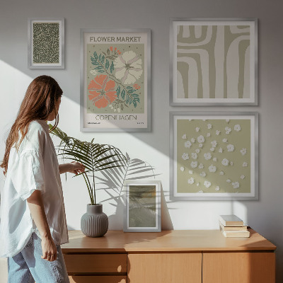 Set of 5 wall art pieces Plant motifs boho patterns