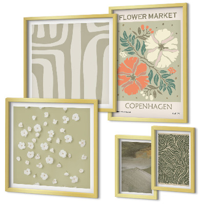 Set of 5 wall art pieces Plant motifs boho patterns