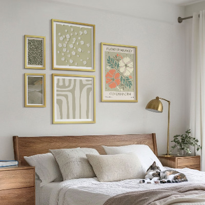 Set of 5 wall art pieces Plant motifs boho patterns