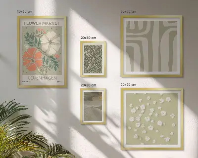 Set of 5 wall art pieces with bohemian plant motifs