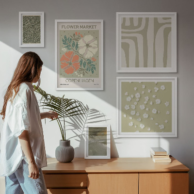 Set of 5 wall art pieces Plant motifs boho patterns