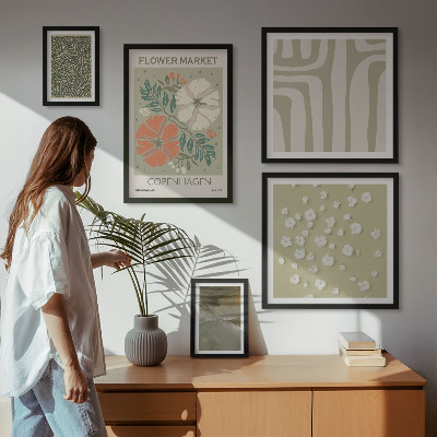 Set of 5 wall art pieces Plant motifs boho patterns