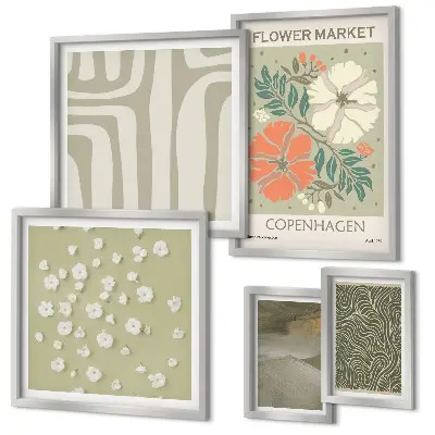 Set of 5 wall art pieces with bohemian plant motifs