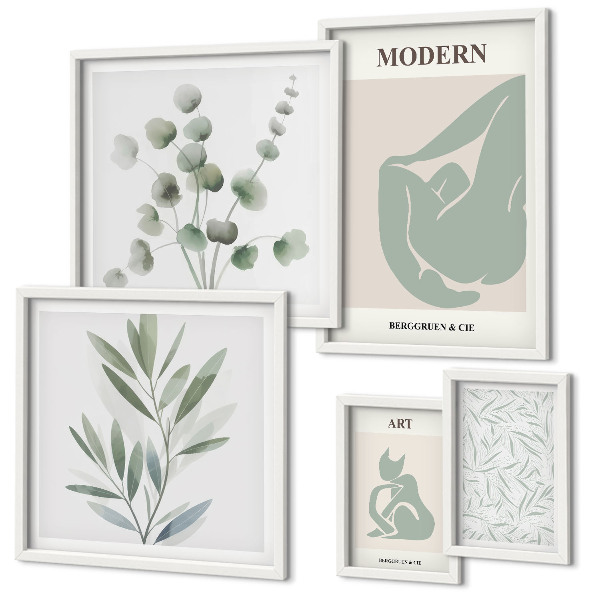 Gallery wall Stylish plant and abstract graphics