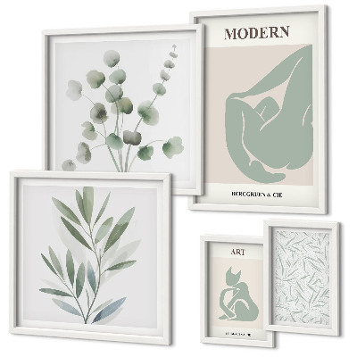 Gallery wall Stylish plant and abstract graphics