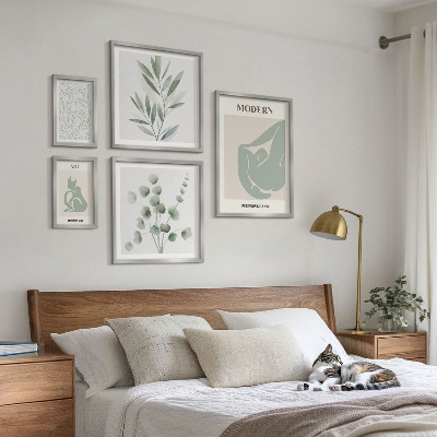 Gallery wall Stylish plant and abstract graphics