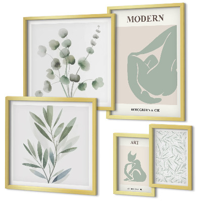 Gallery wall Stylish plant and abstract graphics