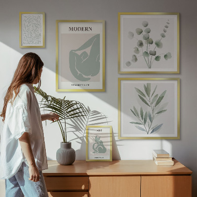 Gallery wall Stylish plant and abstract graphics
