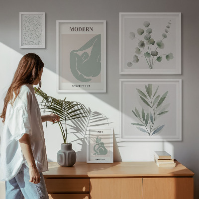 Gallery wall Stylish plant and abstract graphics