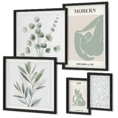 Gallery wall Stylish plant and abstract graphics