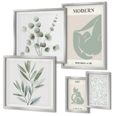 Gallery wall Stylish plant and abstract graphics