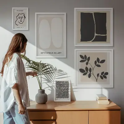 Set of 5 minimalist line art wall pieces stylish graphic minimalist design