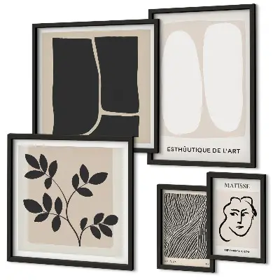 Set of 5 minimalist line art wall pieces stylish graphic minimalist design