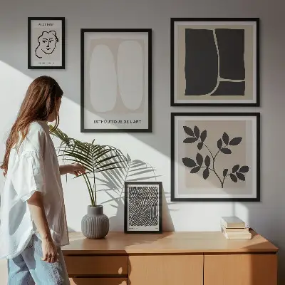 Set of 5 minimalist line art wall pieces stylish graphic minimalist design