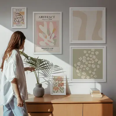 Framed photo set Stylish abstract flowers interior