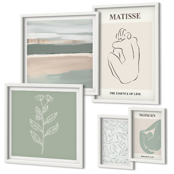 Set of 5 wall art pieces Stylish plant graphics