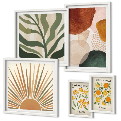 Set of 5 wall art pieces Stylish plant graphics geometry