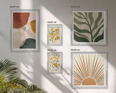 Set of 5 wall art pieces with stylish geometric plant graphics