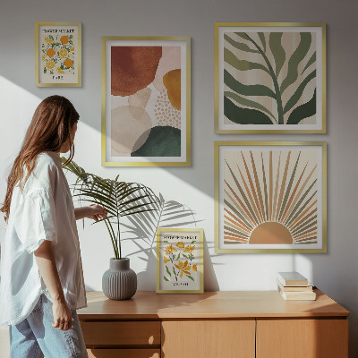 Set of 5 wall art pieces Stylish plant graphics geometry