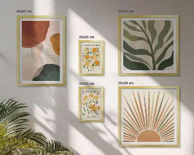 Set of 5 wall art pieces with stylish geometric plant graphics