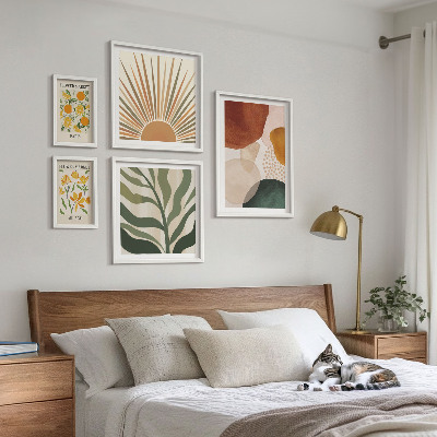 Set of 5 wall art pieces Stylish plant graphics geometry