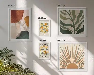 Set of 5 wall art pieces with stylish geometric plant graphics