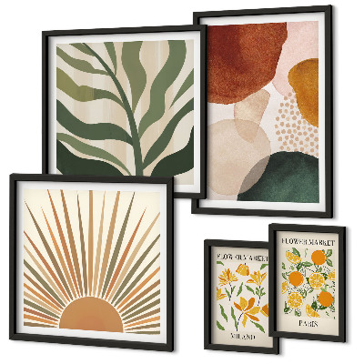 Set of 5 wall art pieces Stylish plant graphics geometry