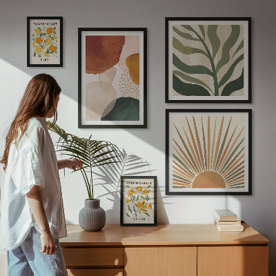 Set of 5 wall art pieces Stylish plant graphics geometry