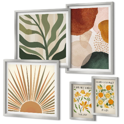 Set of 5 wall art pieces Stylish plant graphics geometry
