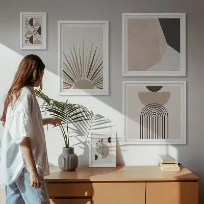 Abstract geometric forms framed photo set