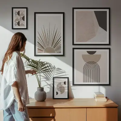 Abstract geometric forms framed photo set