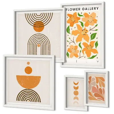 5-Piece wall art set stylish flowers and geometry design