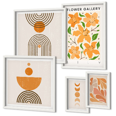 Set of 5 wall art pieces Stylish flowers and geometry