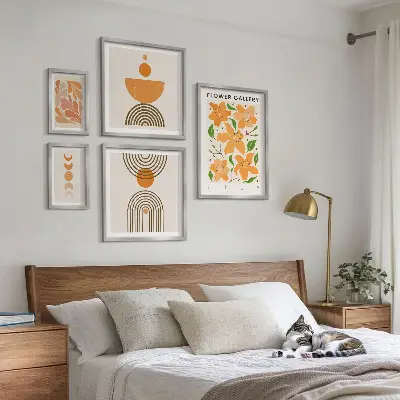 5-Piece wall art set stylish flowers and geometry design