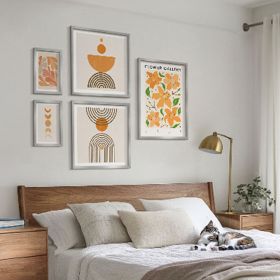 Set of 5 wall art pieces Stylish flowers and geometry