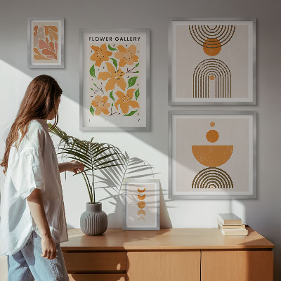 Set of 5 wall art pieces Stylish flowers and geometry