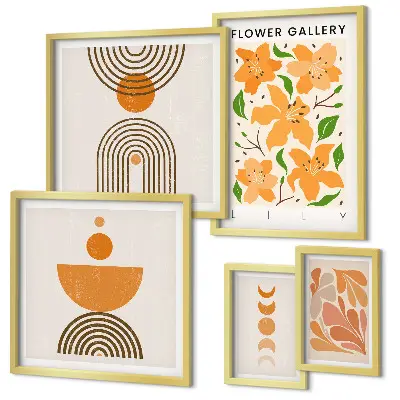 5-Piece wall art set stylish flowers and geometry design
