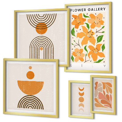 Set of 5 wall art pieces Stylish flowers and geometry