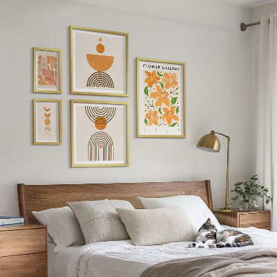 Set of 5 wall art pieces Stylish flowers and geometry