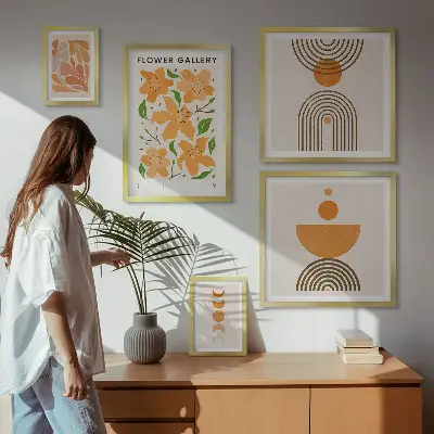 5-Piece wall art set stylish flowers and geometry design