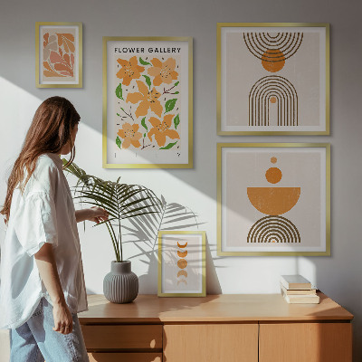 Set of 5 wall art pieces Stylish flowers and geometry