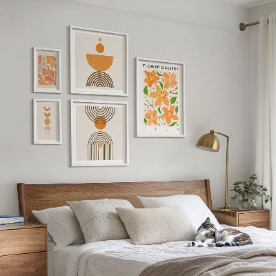 Set of 5 wall art pieces Stylish flowers and geometry