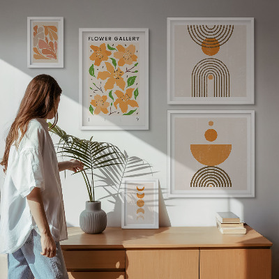 Set of 5 wall art pieces Stylish flowers and geometry