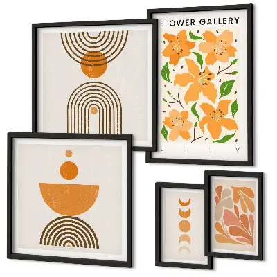 5-Piece wall art set stylish flowers and geometry design