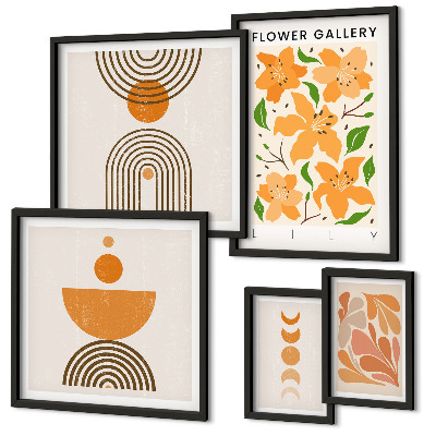 Set of 5 wall art pieces Stylish flowers and geometry