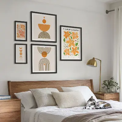 5-Piece wall art set stylish flowers and geometry design